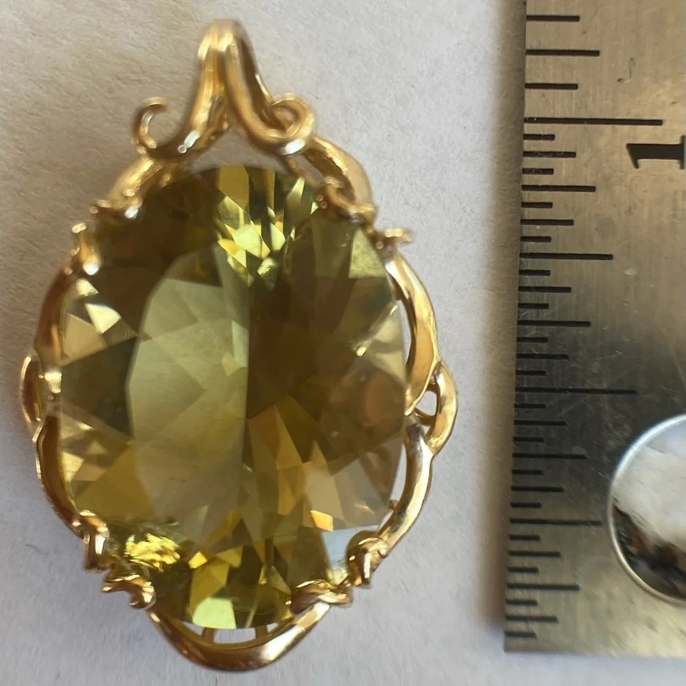14 Carats Limon Quartz Scroll Frame Oval Pendant - SOLID 14K Yellow Gold